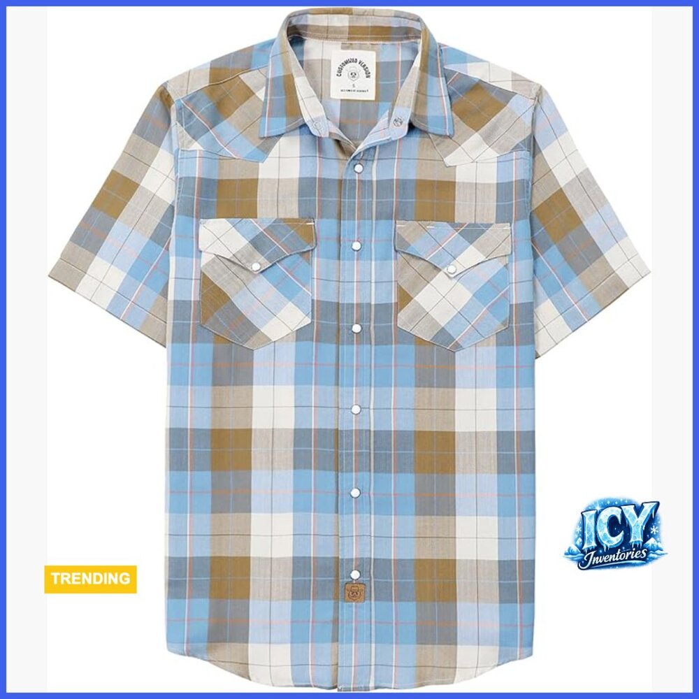 50% Viscose Derived from Bamboo, 50% Polyester Western Pearl Snap Plaid Shirt